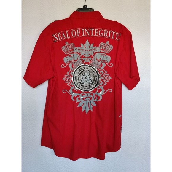 Ablanche Men's Shirt Button Front Seal Of Integrity Metal Buttons Studs XL - Picture 2 of 5